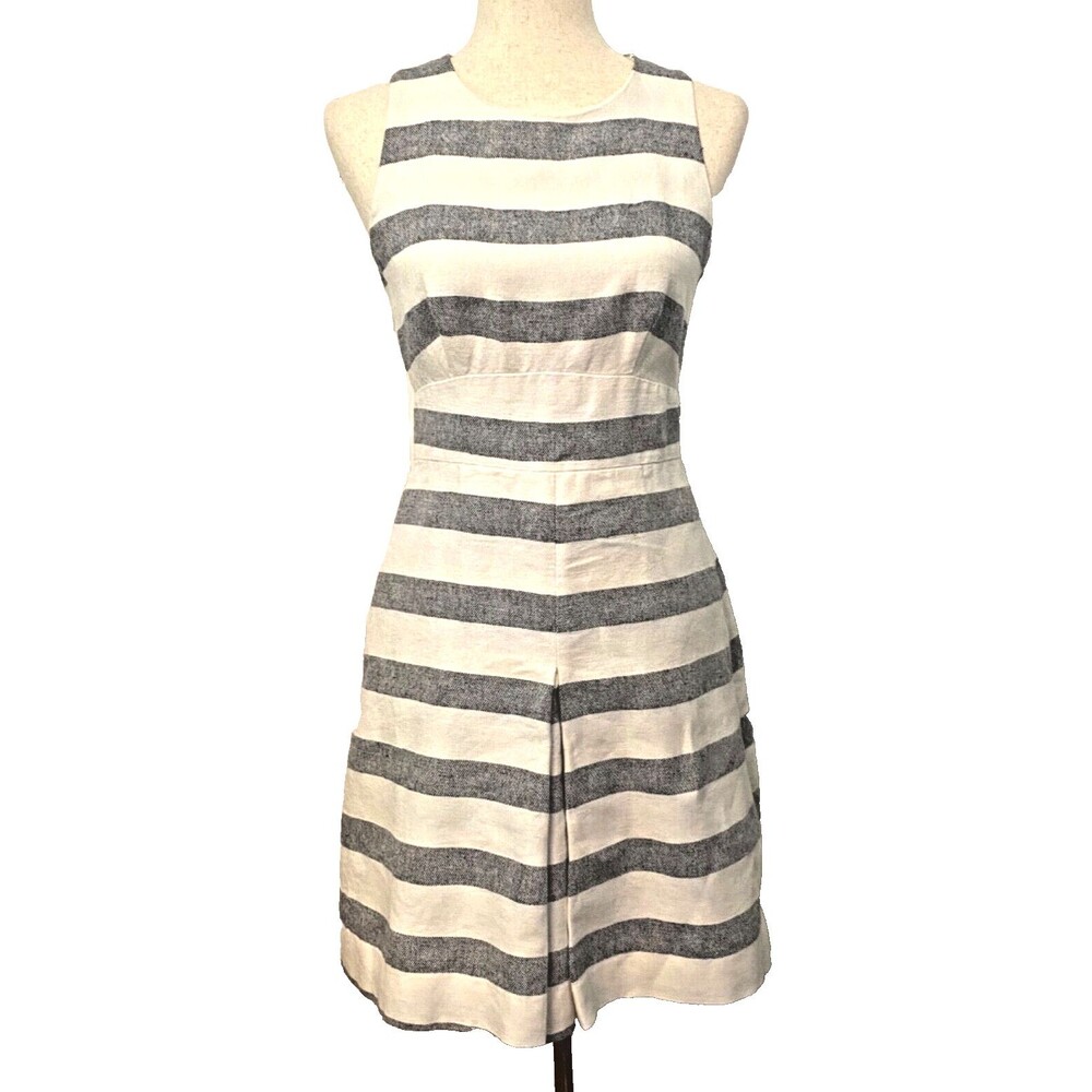 J. Crew Sleeveless Linen Cotton Dress Women's Size 2 White Black Striped Short